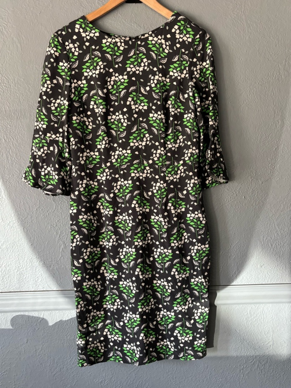 Boden Floral Shift Dress Lined 3/4 Sleeve Green Black Viscose Elastane US 8R